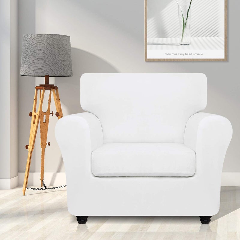 ZNSAYOTX Luxury Chair Slipcovers with Arms 2 Piece Stretch Chair Covers for Living Room Thick Soft Armchair Slipcover Anti Slip Dog Pet Friendly Furniture Protector (White),30"-47"(1 Cushion) - Image 2
